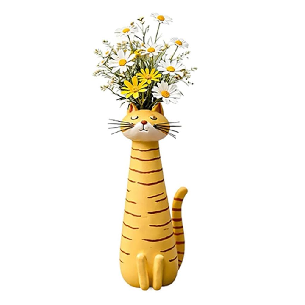Handcrafted Ceramic Cat Vase Desktop Ornaments Unique Whimsical Cats Vases for Foyer Living Room Fireplace Bedroom Kitchen