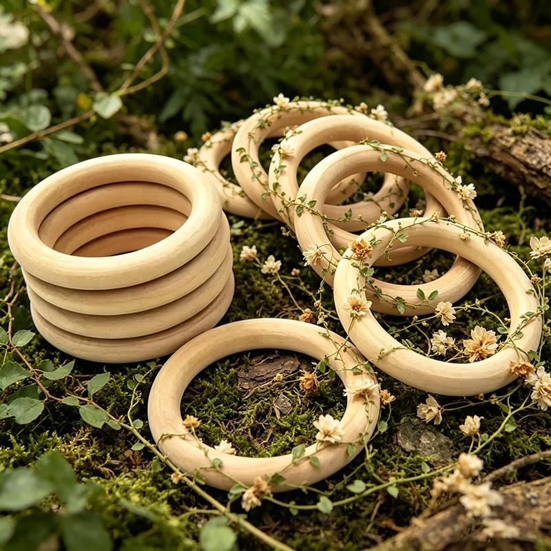 Wooden Rings Wooden Hoops for Craft Wood Rings Circle Macrame Accessories Round DIY Wood Hoops Wood Craft Decoration Woodworking
