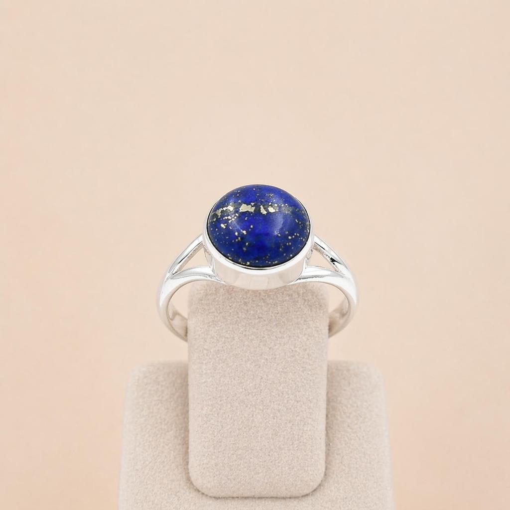 Lapis Lazuli Round Ring, 925 Sterling Silver Blue Gemstone Ring, Boho Minimalist Statement Jewelry