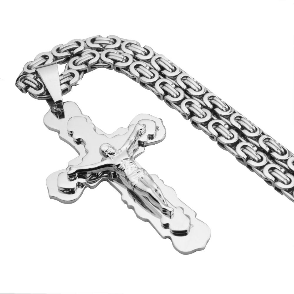 Nuova Moda 316 Acciaio Inossidabile Uomo Donna Colore Argento Ciondolo Croce Collana con 6mm 18-30 Pollici Catena Maglia Bizantina
