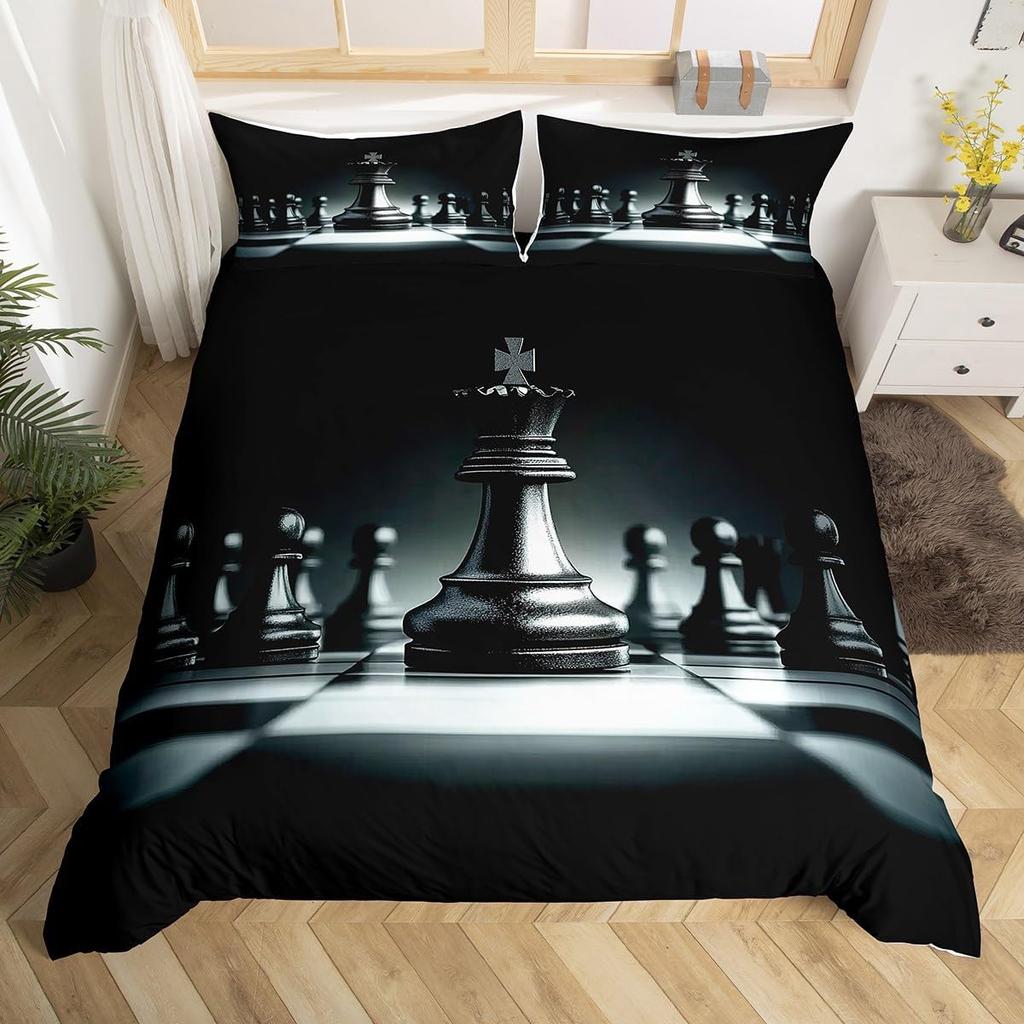 Chess Duvet Cover Buffalo Plaid Check Bedding Set Chess Sports Games Quilt Cover Checkerboard Comforter Cover with 2 Pillowcases