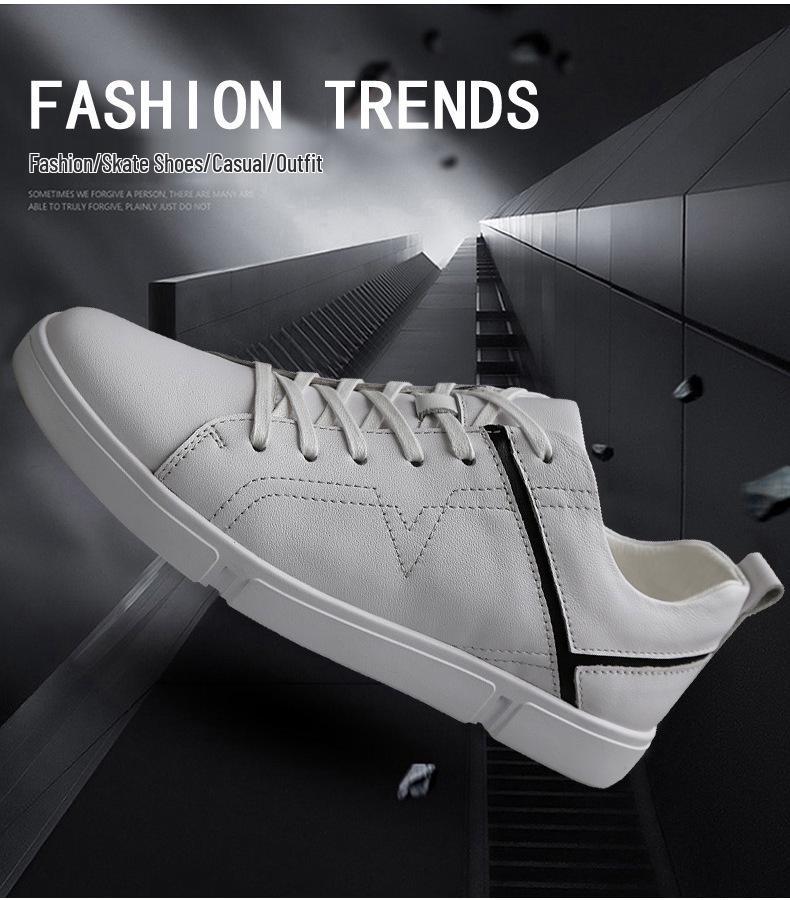 Men's Plus Size White College Style Skate Shoes, Soft Cowhide Casual Trendy Sneakers