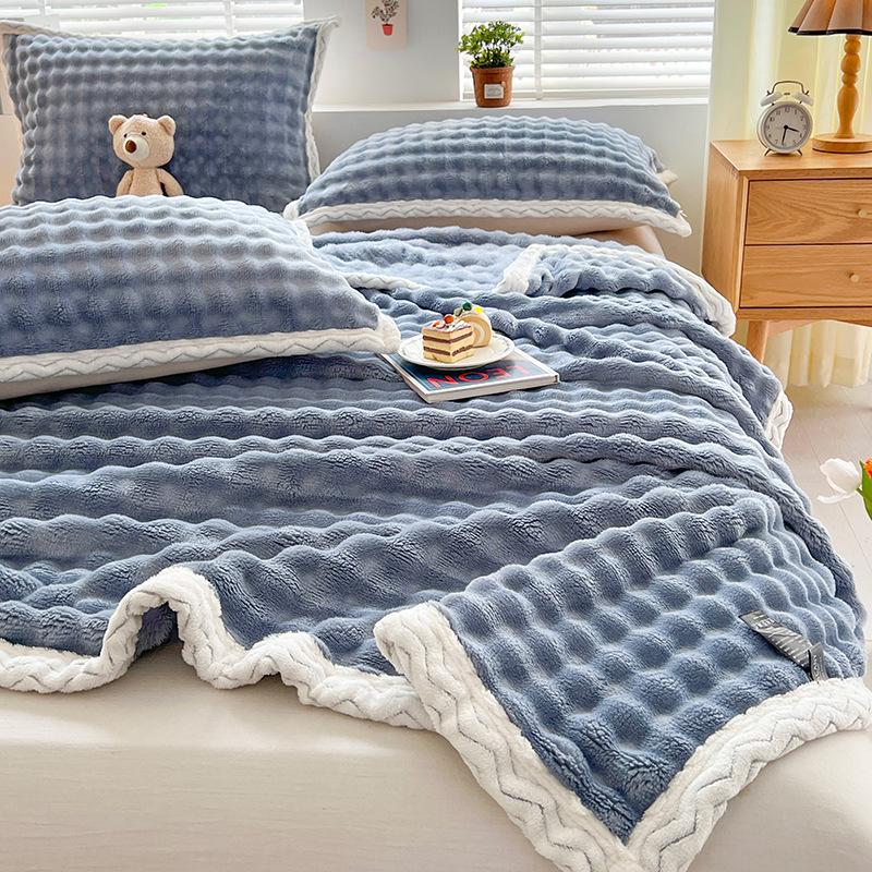 Soft Coral Fleece Winter Plush Blanket Solid Color Faux Rabbit Velvet Cozy Sofa Cover Single Skin-Friendly Fluffy Bed Cover
