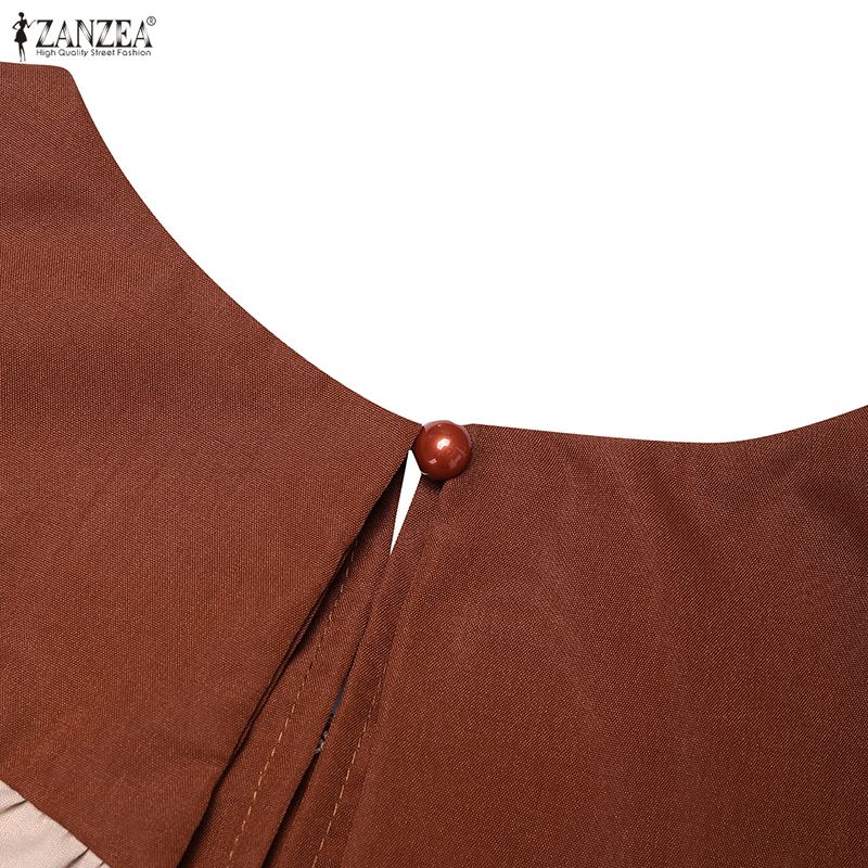 ZANZEA Women Casual Doll Collar Loose Long Sleeve Elegant Dress