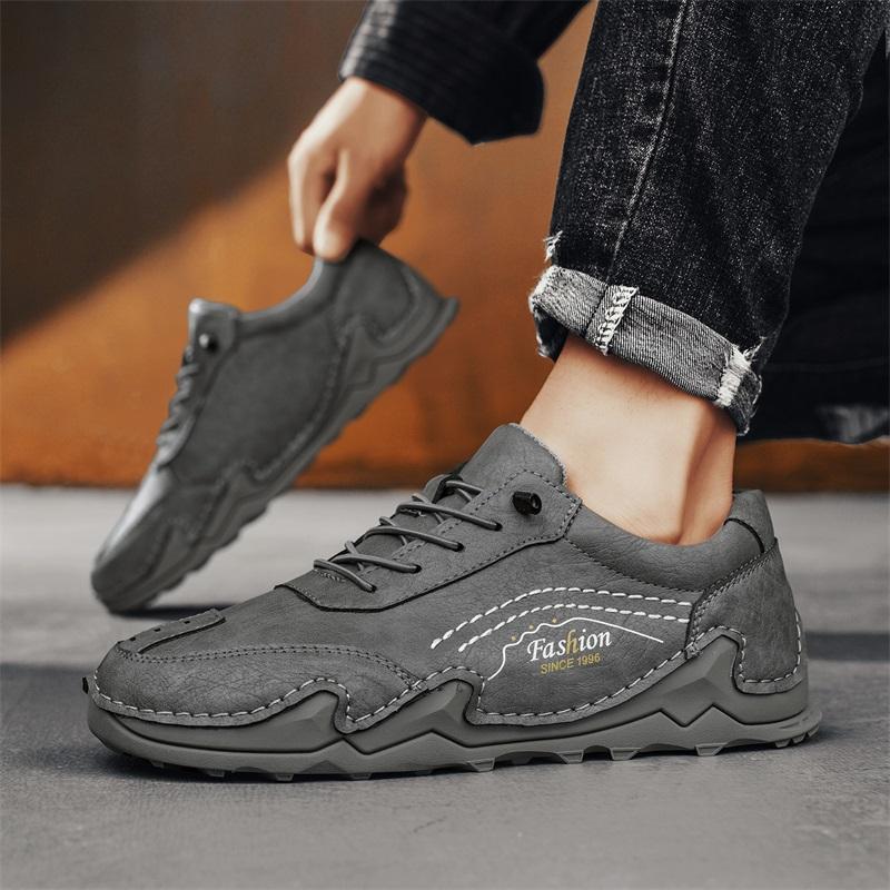

New Mens Shoes Durable Stitching Fashionable Design Lightweight Flexible Casual Shoes Trendy Soft Soled Outdoor Walking Shoes 38 серый