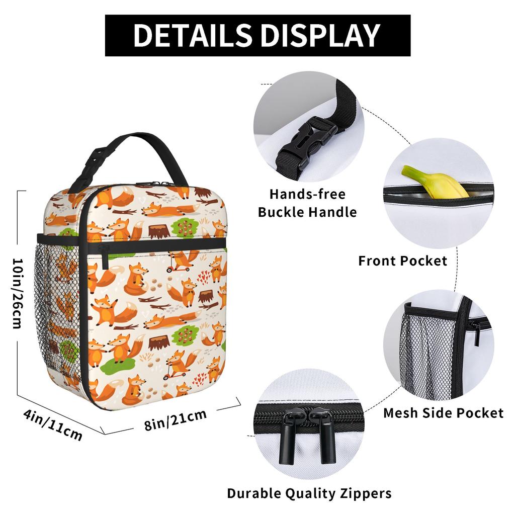 Cute Fox Lunch Bag Portable Insulated Lunch Box Child School Graphic Design Cooler Bag Leisure Oxford Tote Food Bags