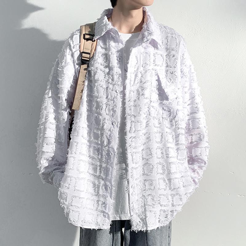Nationaler Trend Paar Amerikanischer Stil Kleines Logo Kariert Quaste Locker Langarm Hemd Jacke