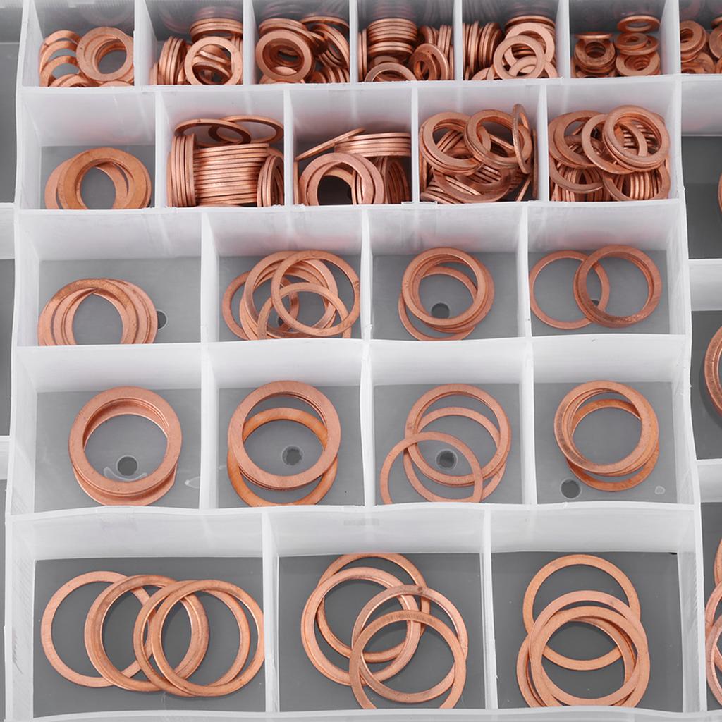 570pcs 30 Sizes Copper Washers Flat Ring Set Kit with Plastic Box