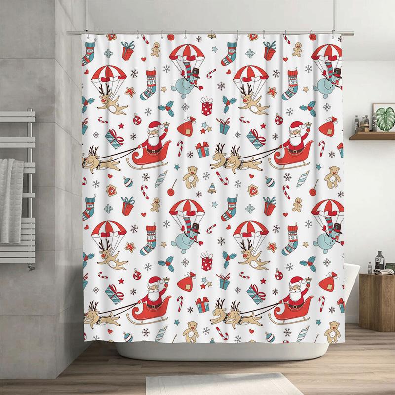 

TU Christmas Shower Curtain Cute Santa Claus Pattern Holiday Festive Bathroom Decor Waterproof Fabric Holiday Gift XMAS Themed H 90x180cm35x71in