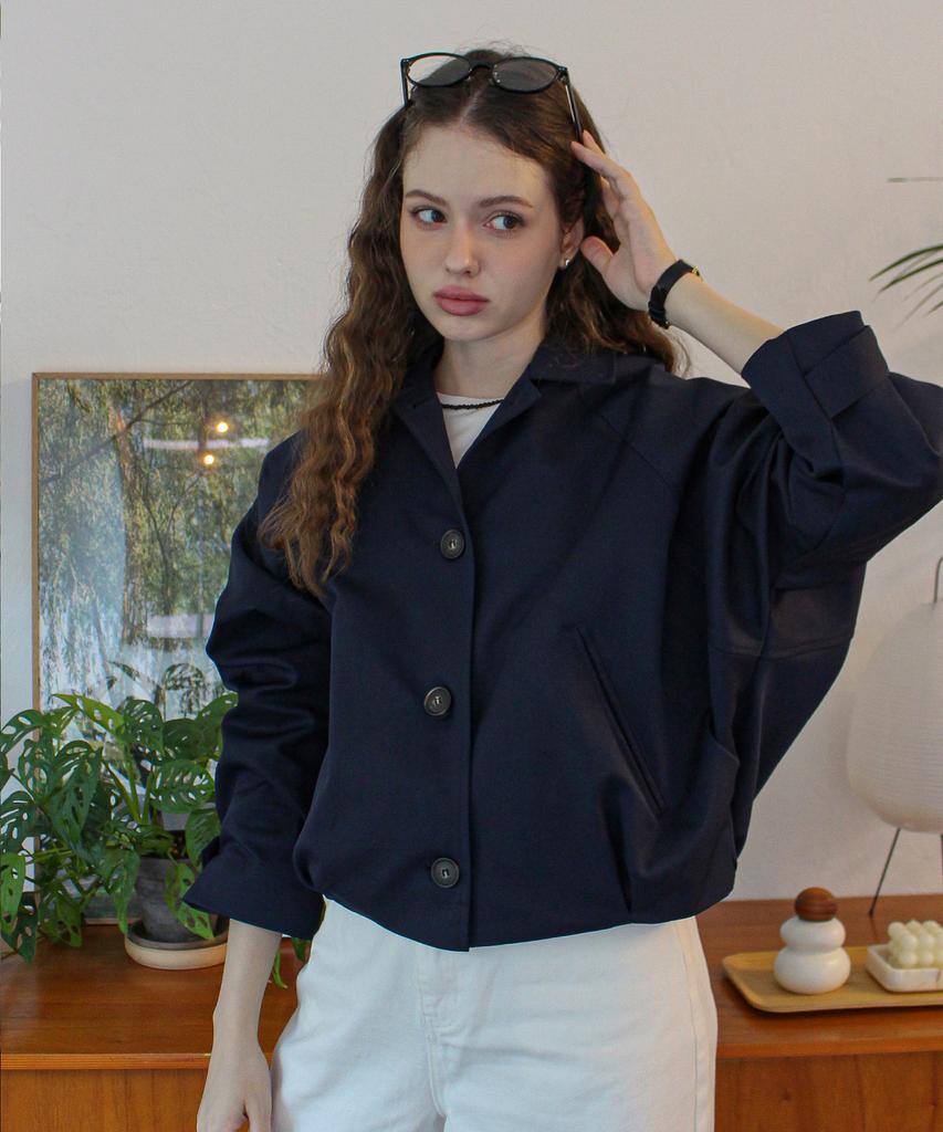 Claff Short Trench Blouson_ Navy