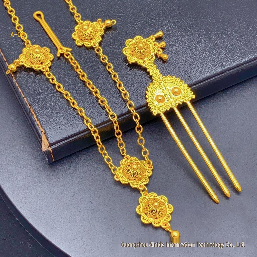Set di Gioielli in Lega Placcata Oro Vietnamita per Spose Africane: Ornamenti Etiopi da Donna in Sei Pezzi.