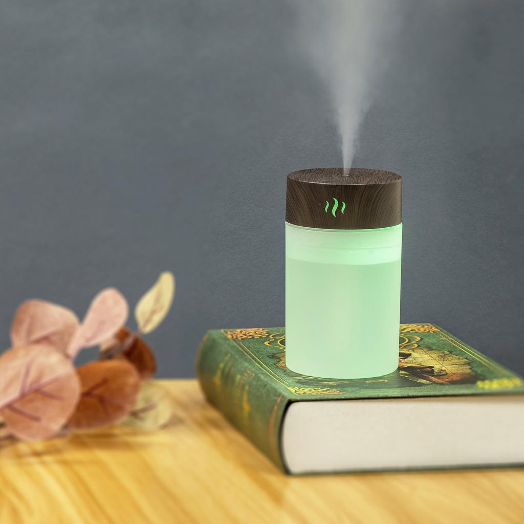 Mini Humidifier 260ml 5V USB Charge Colorful LED Night Light Wood Grain Desk Humidifier for Bedroom Office Car Dark Wood Grain