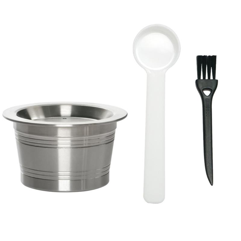 

Coffee Pods High Temperature Resistant Shell with Spoon Coffee Powder Container Stainless Steel Texture for Espresso 1