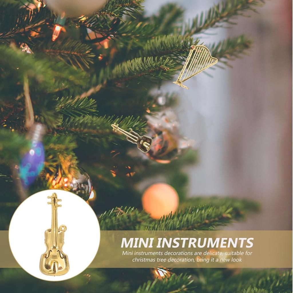 14pcs Christmas Musical Instrument Ornaments Mini Trumpet Saxophone Guitar Model Tiny Instruments Set Xmas Tree Hanging Decorations Music Party