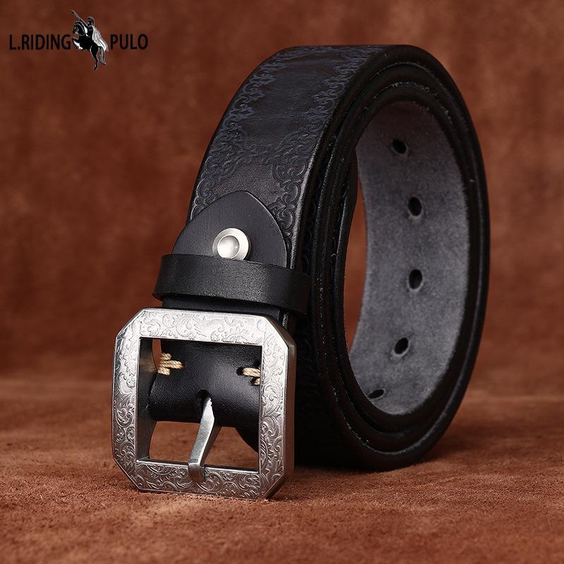 Belt Men's Thickened and Extra Thick Genuine Leather Pure Cowhide Stainless Steel Versatile Retro Casual Men's Jeans Belt