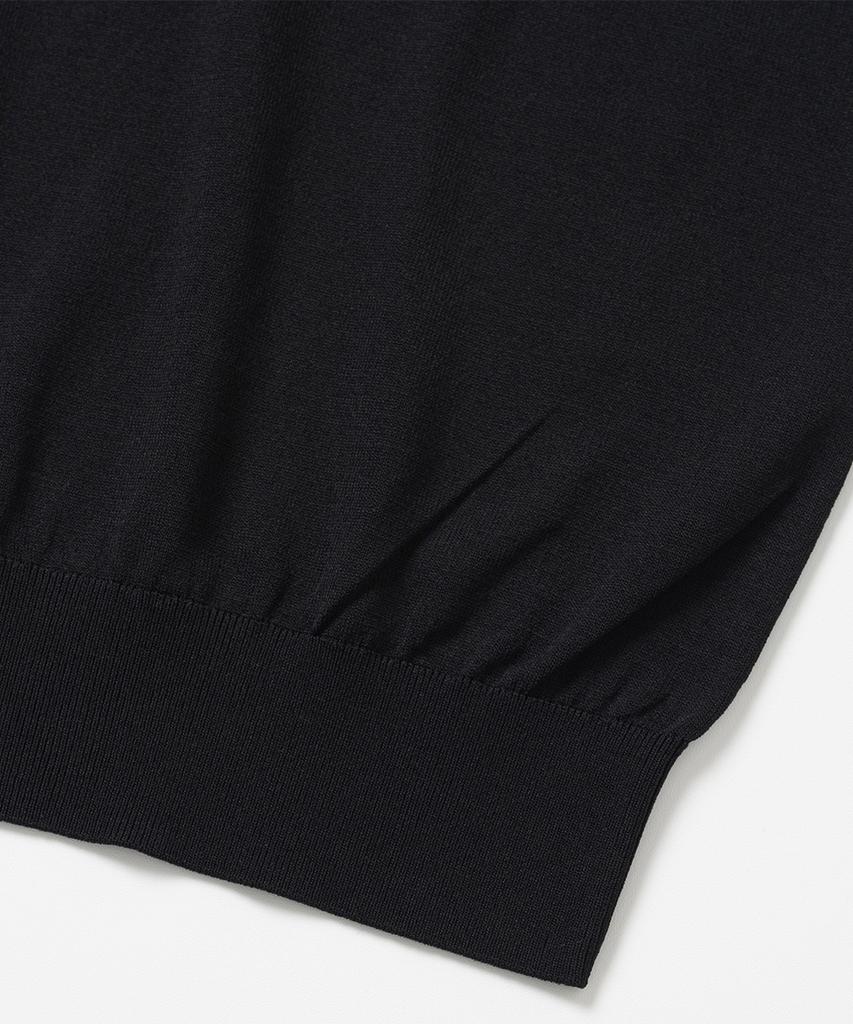 XOX Button Collar Summer Cool Crop Short Sleeve Knit [Black]