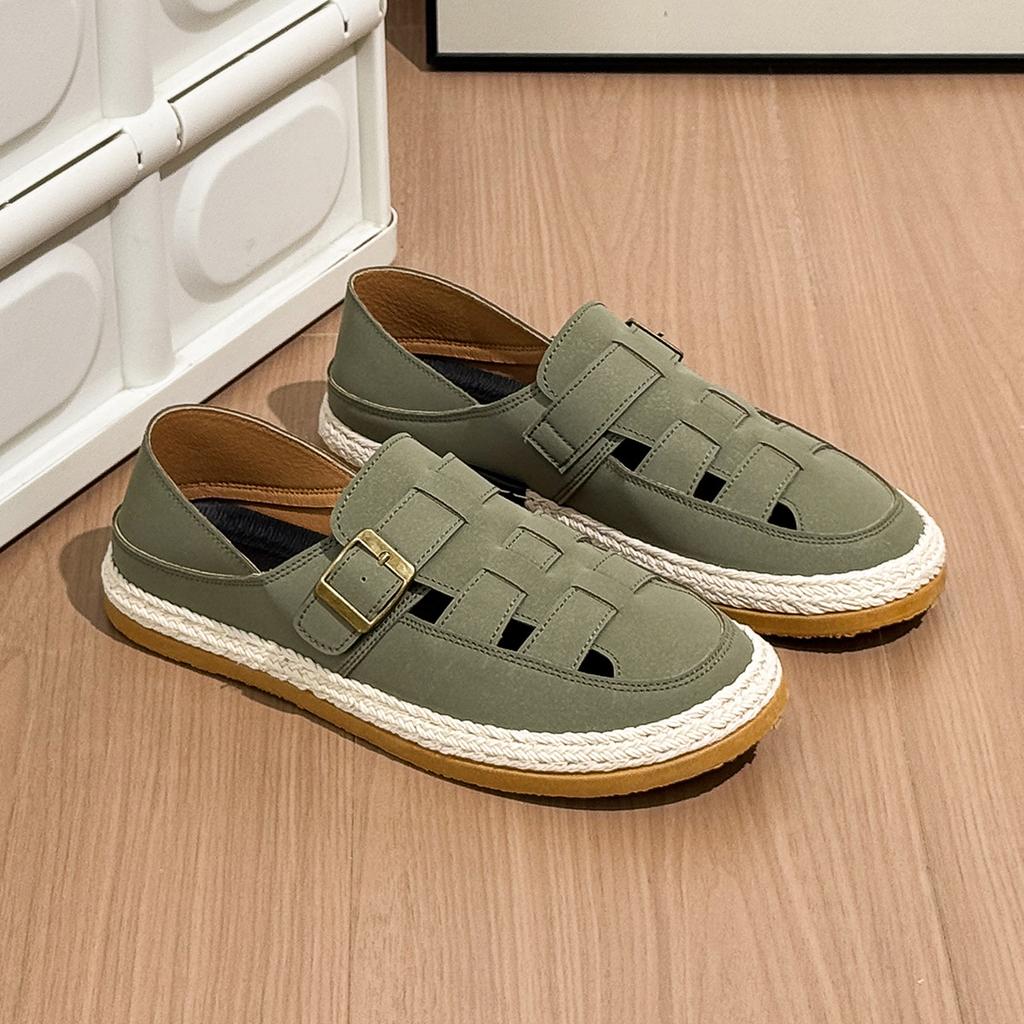 New Boken shoes men's one-pedal 2025 summer hollow casual straw shoes breathable bag head sandals