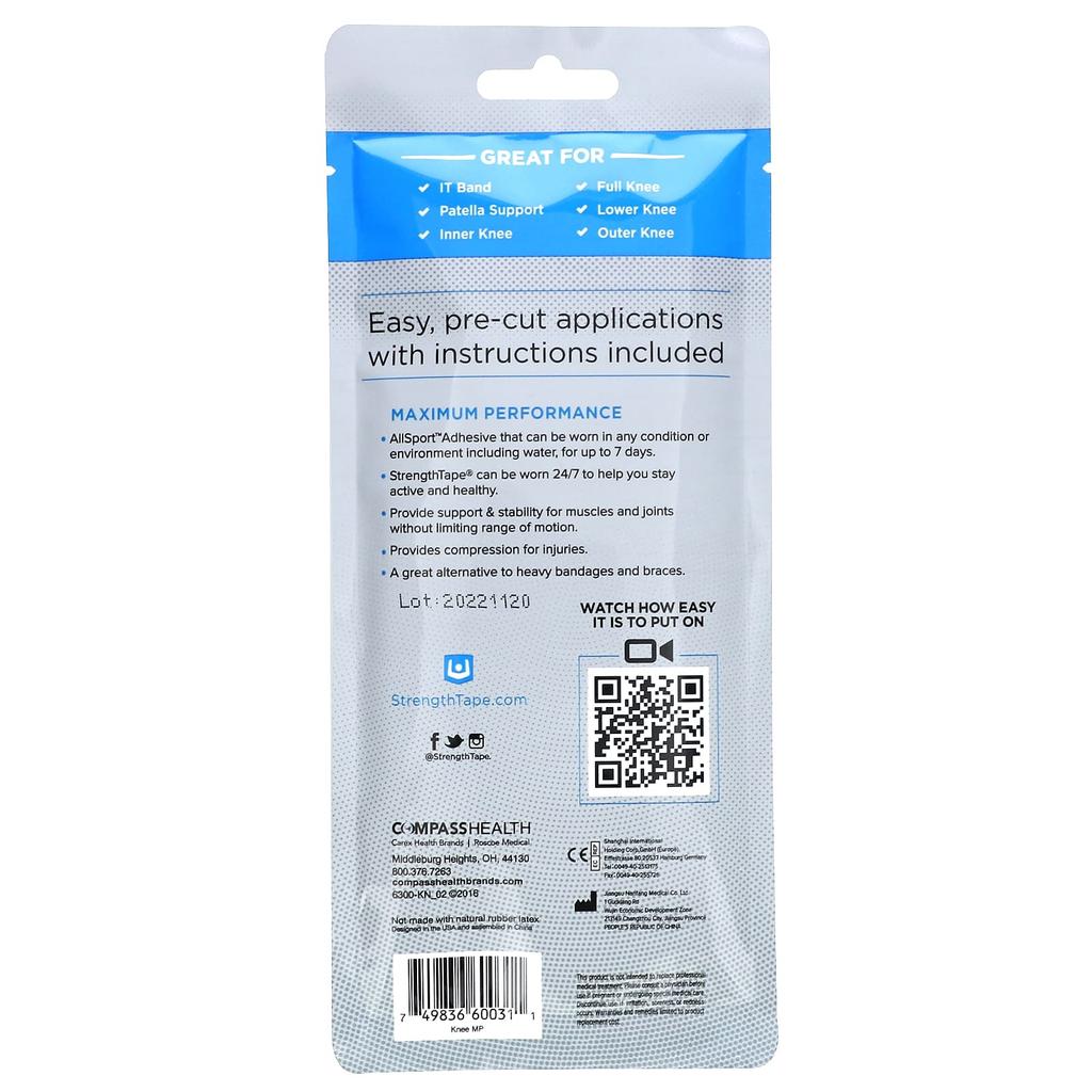Kinesiology Athletic Tape, Knee, 6 Precut Strips