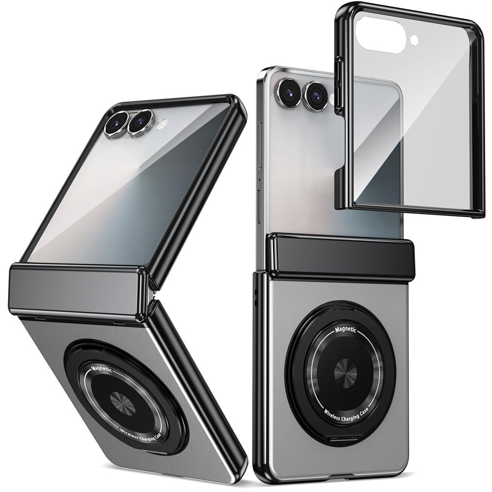 KEYSION Pouzdro s magnetickým prstenovým stojánkem otočným o 360° pro MagSafe pro Samsung Galaxy Z Flip 7 5G Kryt telefonu s pantem s ochranou displeje