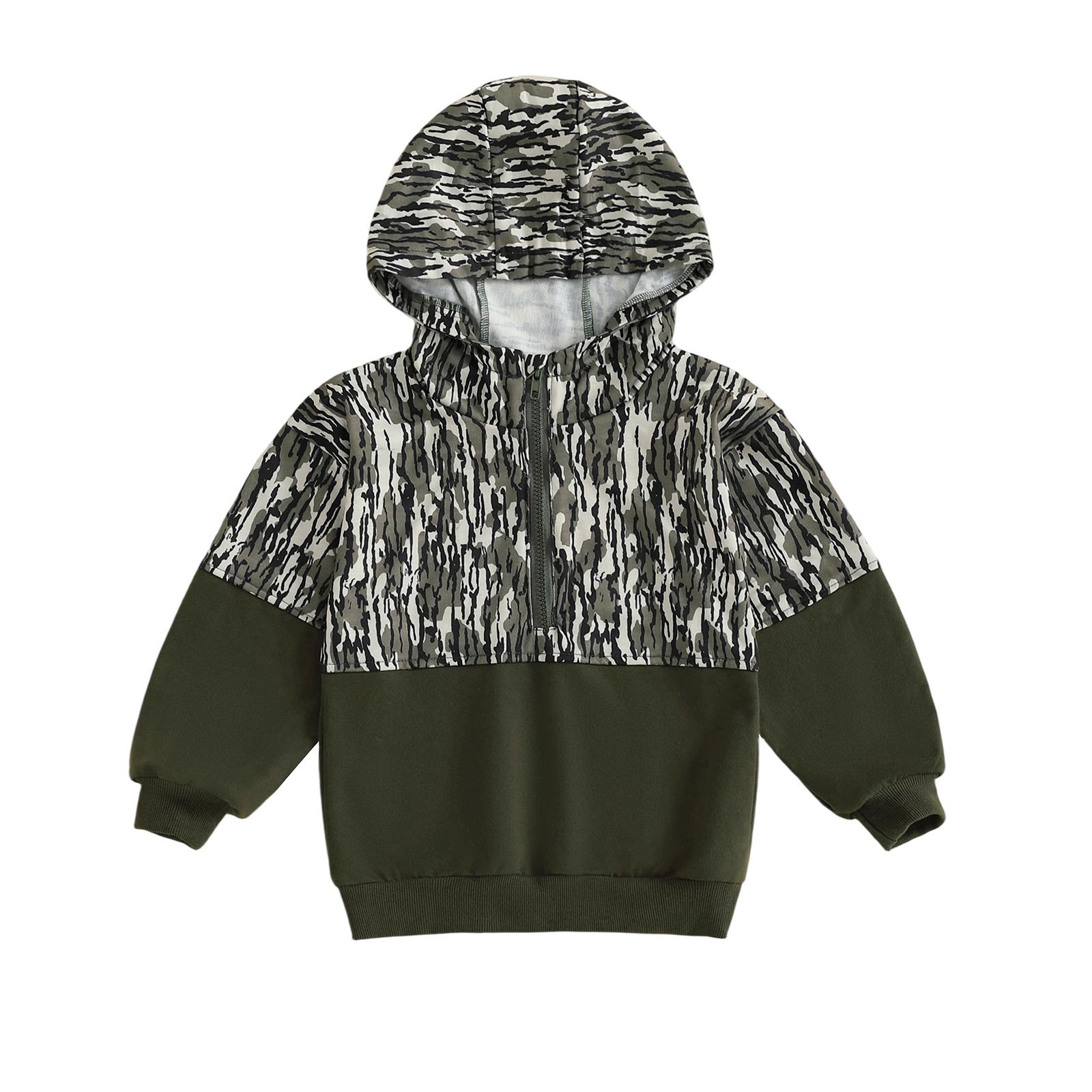 

Kid Boy Hoodies Camouflage Half Zip-up Long Sleeve Hooded Sweatshirt Casual Toddler Pullover 18-24M зелёный