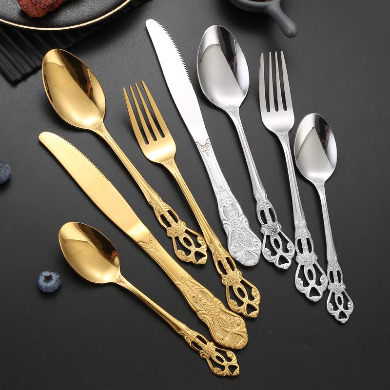 European Style Stainless Steel Steak Knife, Fork, and Spoon Set for Western Restaurant or Household Use