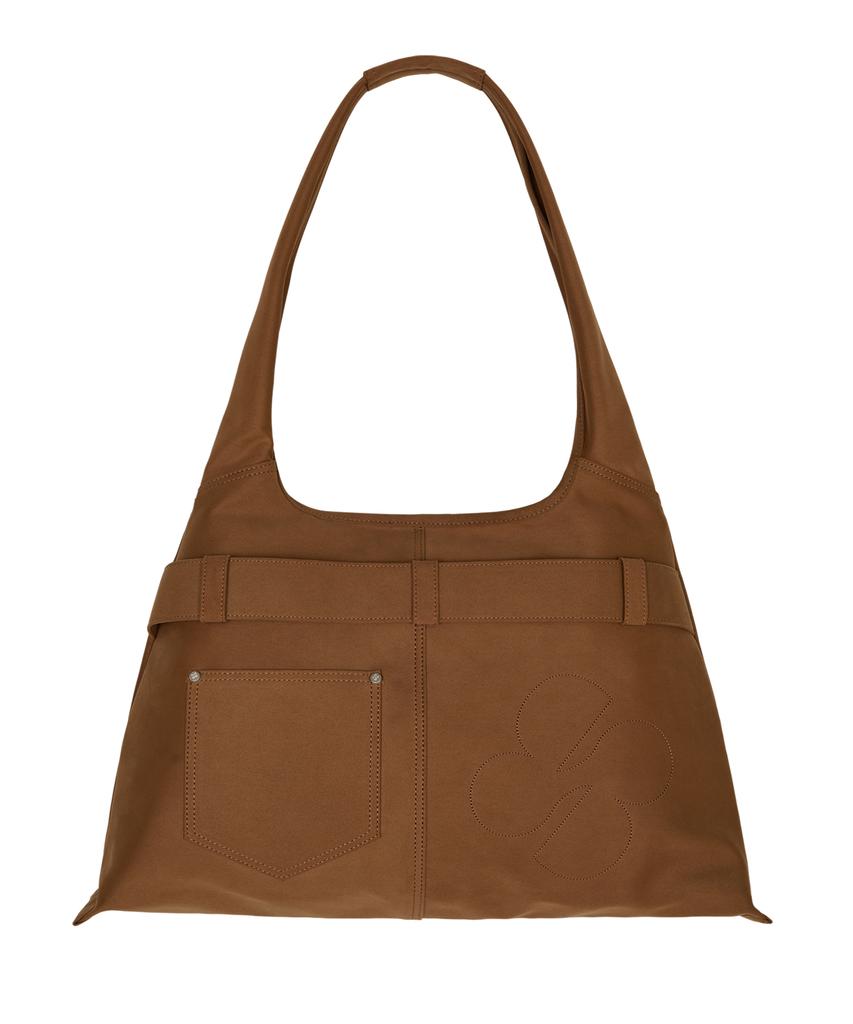 Hoodhood Clover Logo Artificial Suede Shoulder Bag Camel