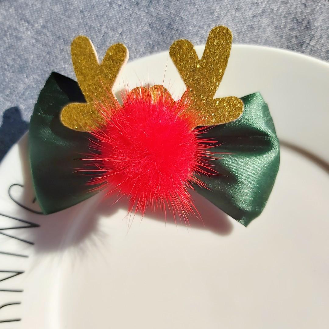 

Korean Christmas Antler Bow Hair Clip for Kids Cardboard Packaging зелёный