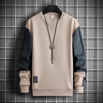 Men's Spring and Autumn Printed Splicing Sweatshirt Youth Round Neck Sports Top