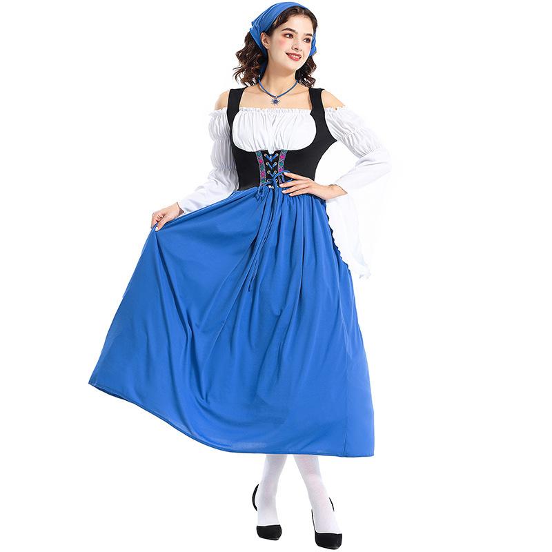 Medieval Farm Maid Outfit Munich Oktoberfest Dress Halloween Parent Child Adult Performance Costume