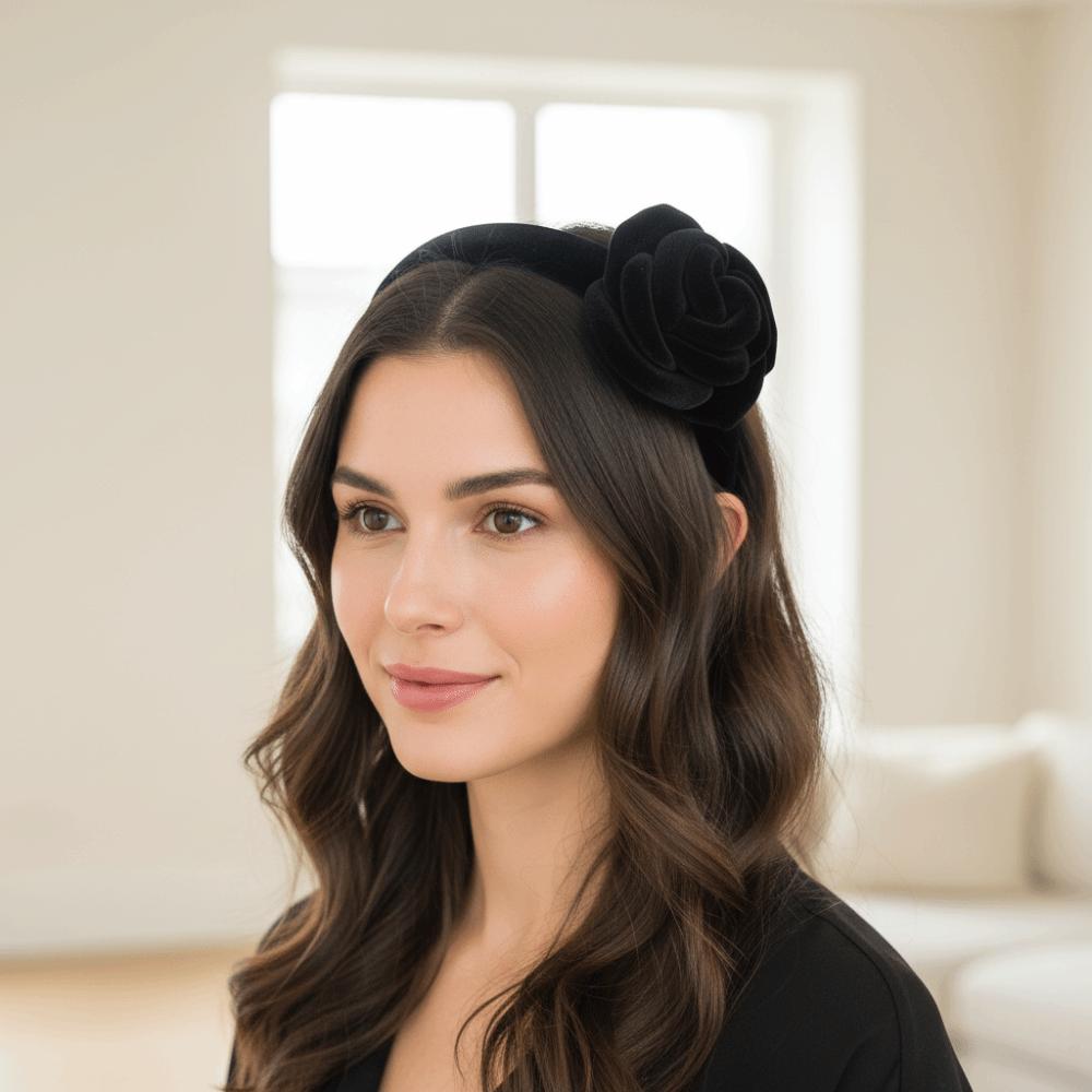 Oversize Rose Women Hairband Lady Headwear Velvet Rose Crown Fashion Hair Hoop  Women