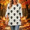 Women's Halloween Print Casual Loose Fit Three-Quarter Sleeve Round Neck Top