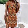 Plus Size V Neck Sleeveless Dress Soft Watercolor Peach Blossom Print For Leisure Courtyard Time
