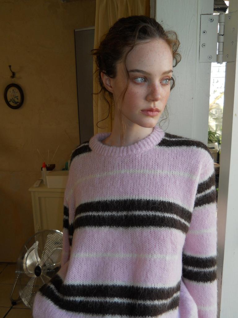 ETMON Brush Stripe Knit Pullover, Pink