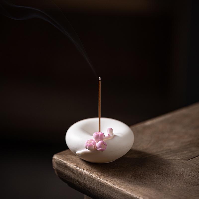 White Porcelain Plum Blossom Incense Holder: Handmade Vertical Stand for Indoor Use