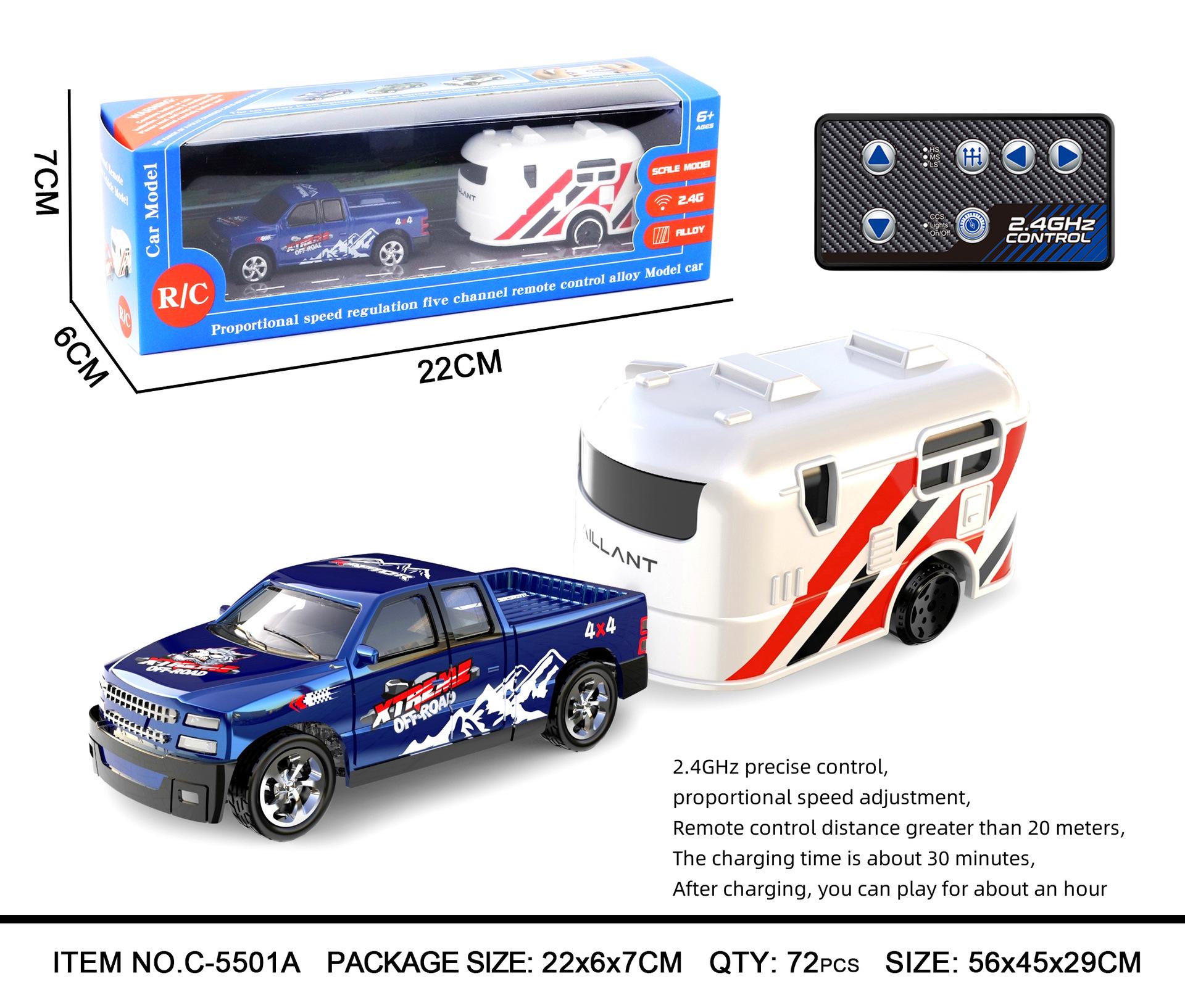

1:64 Scale Remote-Controlled Alloy Car with Adjustable Speed, Lights, and Trailer Simulation Model