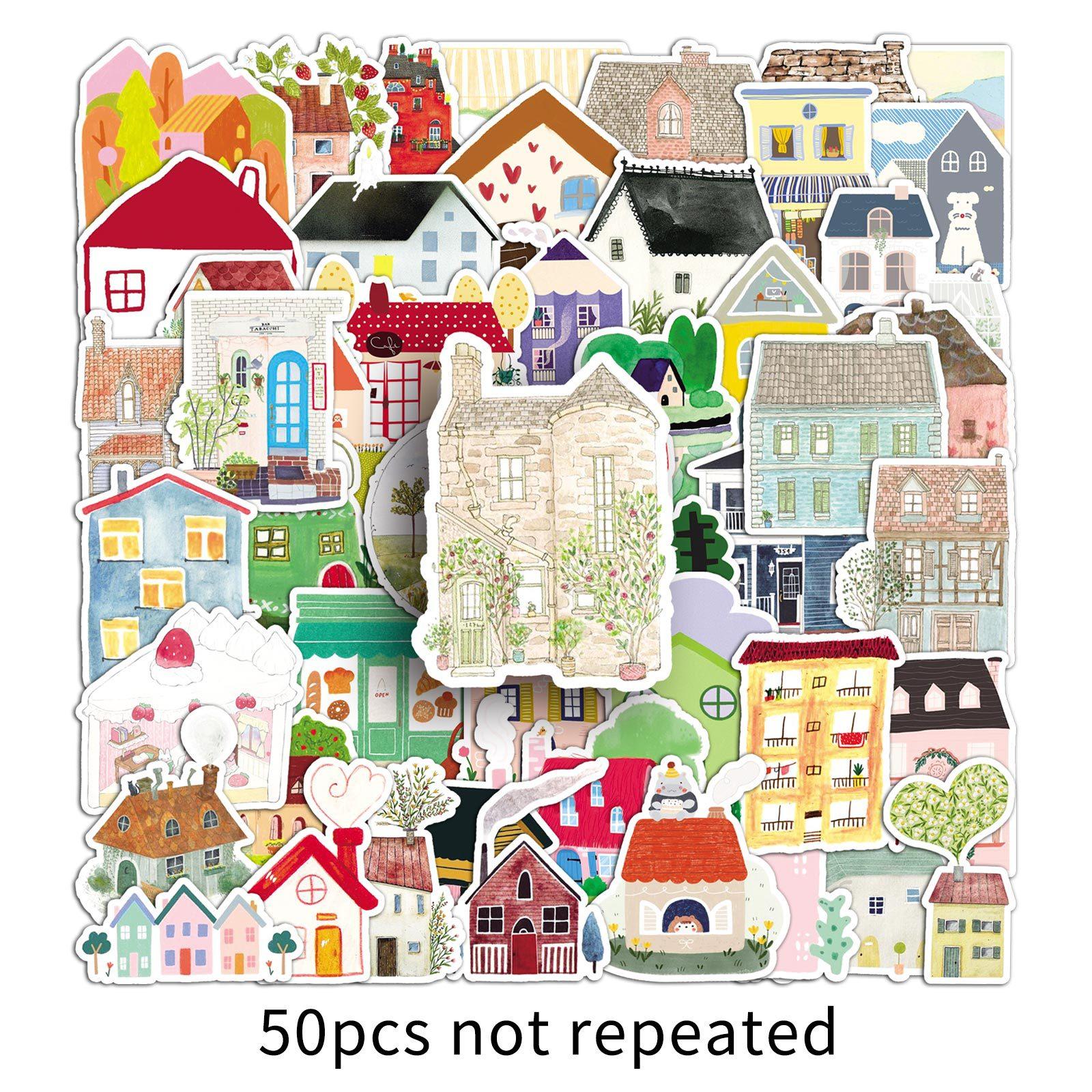 

50 Hand-painted Houses with Cute Cartoon Girls Hearts Decorated with Hand-books Goo-cards and Cups Stickers