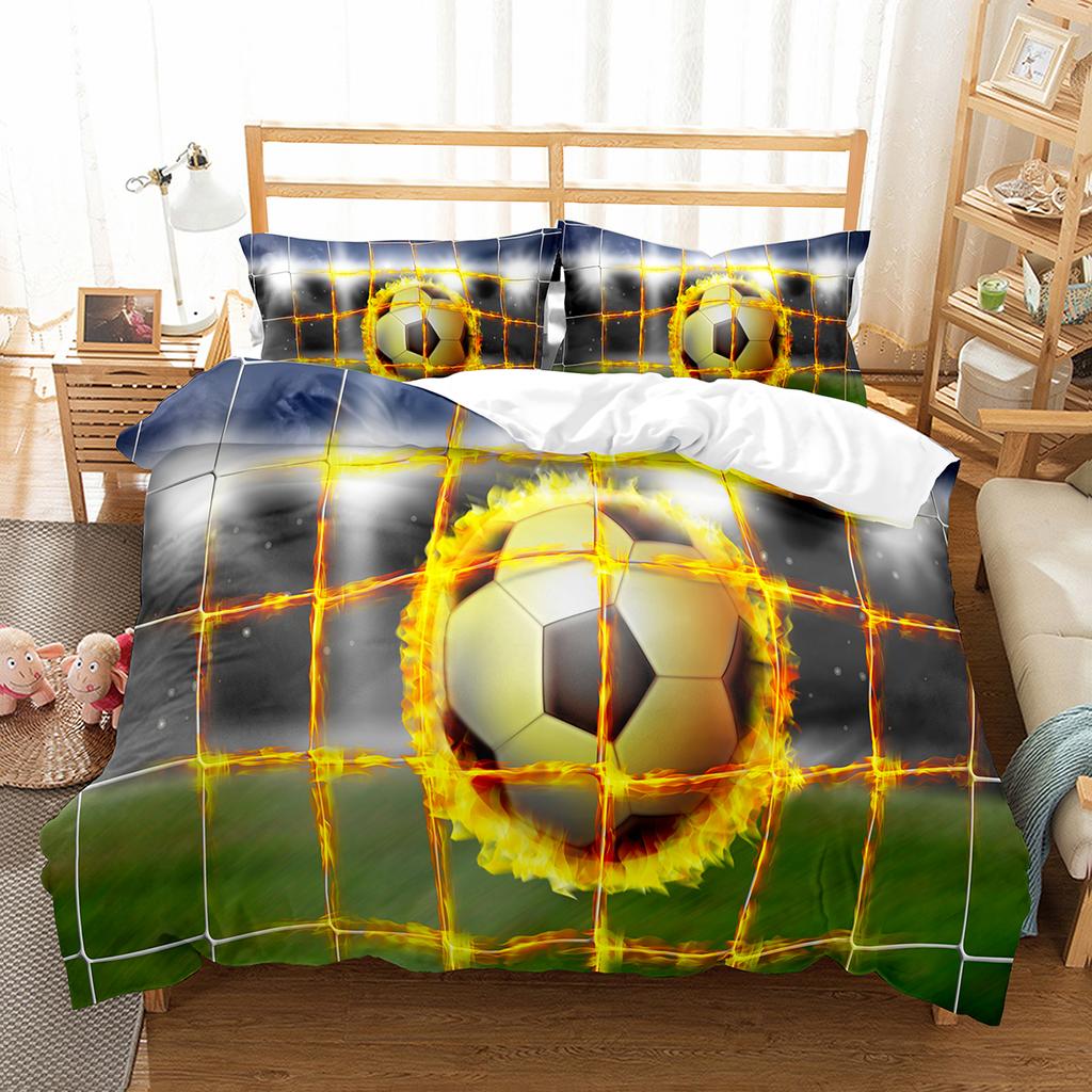 Soccer Duvet Cover Set King Queen Size Sport Theme Bedding Set For Kids Boys Girls Comforter Cover With Pillowcase Bedroom Decor