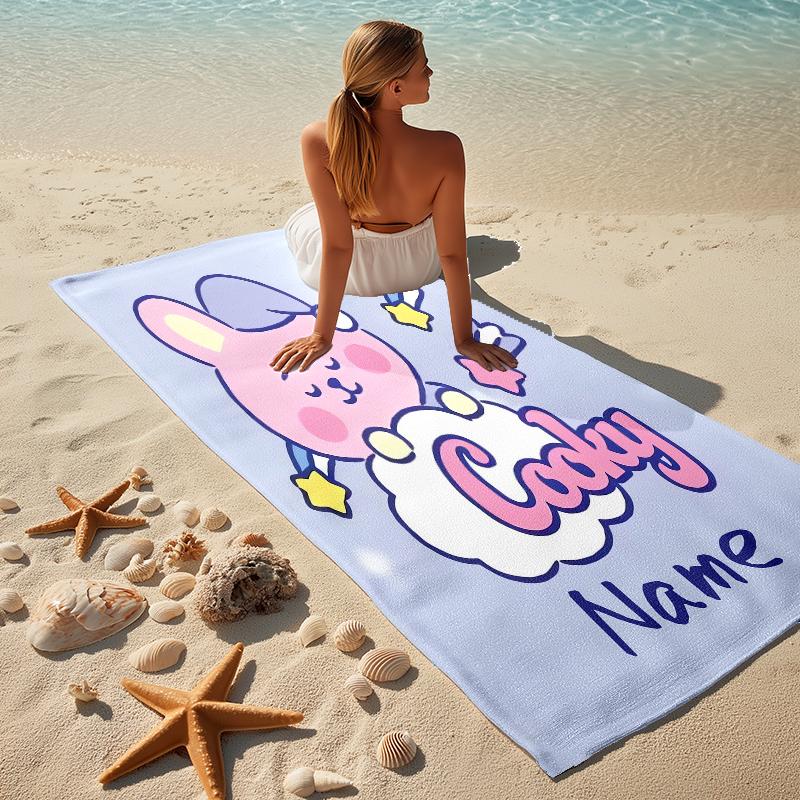 Custom Name Kawaii Friends Stylish Digital Printing Beach Towel Quick‑Drying Absorbent Blanket for Beach Pool Gym Travel