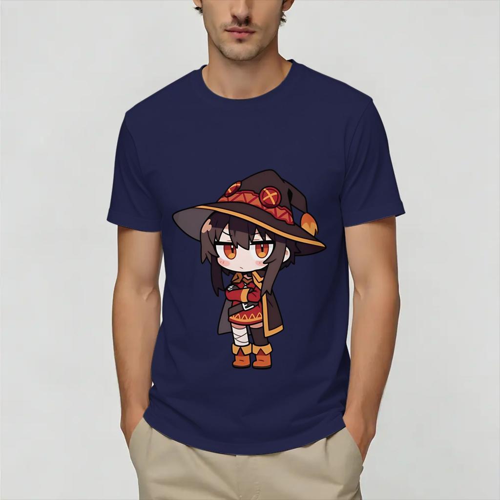 Megumin KonoSuba TShirt for Unisex Novelty Cotton Tee Shirt Crew Neck Short Sleeve T Shirts Birthday Present Clothing