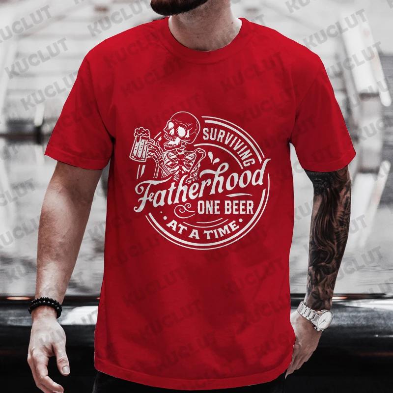 T Shirt for Men Clothing Fatherhood One Beer Funny Graphic Y2k Tops Short Sleeve Tees Friends Drinking Beer DAY Outfit Shirts