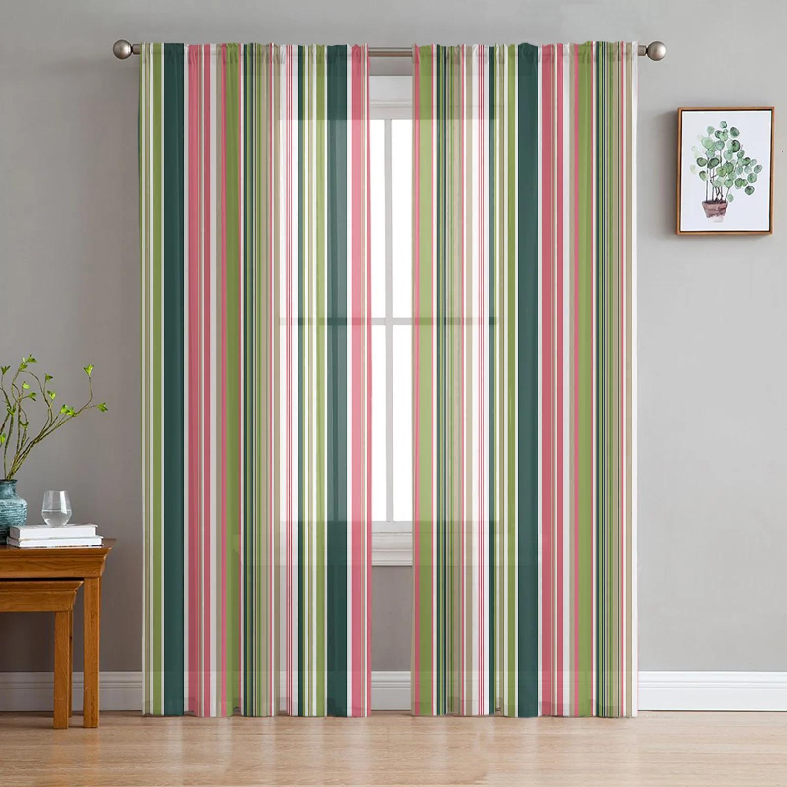 

Rainbow Geometric Stripes Translucent Drapes for Bedroom Space Living Room Decoration Window Opening Drape Kitchen Area Tulle Voile Organza Drapes W135 x H115cm x1&Rod Pocket