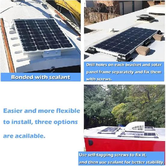 Solar panel ABS plastic mounting bracket with 5 non drilling corner kits, RV marine flat top camper and caravan installation