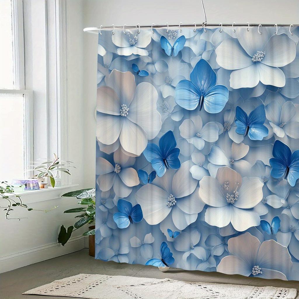 Floral Theme Shower Curtain 12 Hooks Suitable For Room Home Hotel Machine Washable Curtains Bathroom One Piece