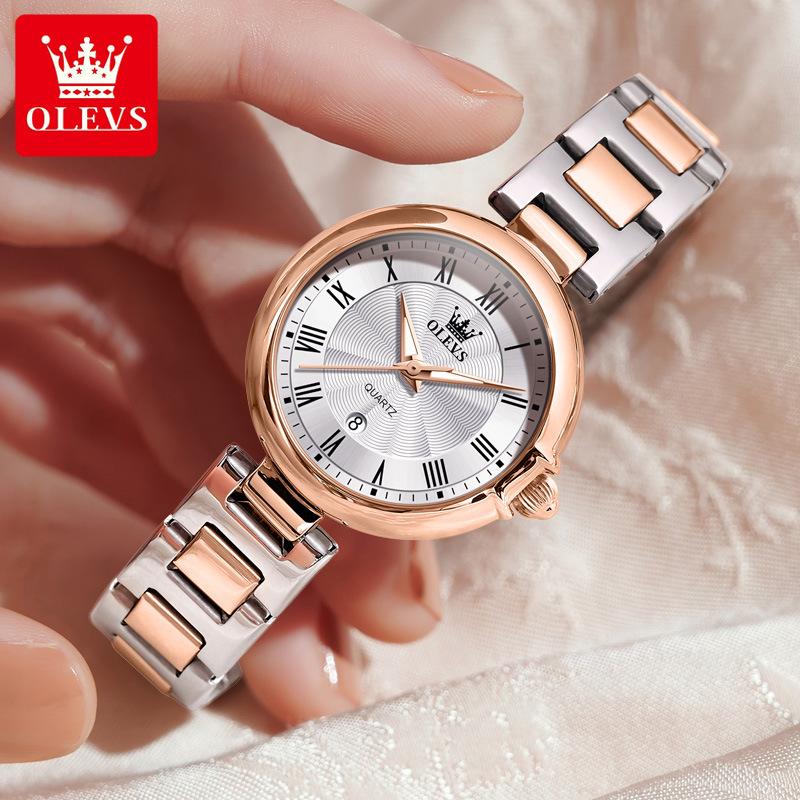 OLEVS Women's Watches Roman Scale Auto Date Exquisite Small Dial Stainless Steel Waterproof Elegant NEW Ladies' Watches