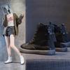 Women's Plus Size High-Top White Martin Boots - 2025 Versatile Autumn/Winter Flat-Bottom with Thickened Fleece and Double Zippers.