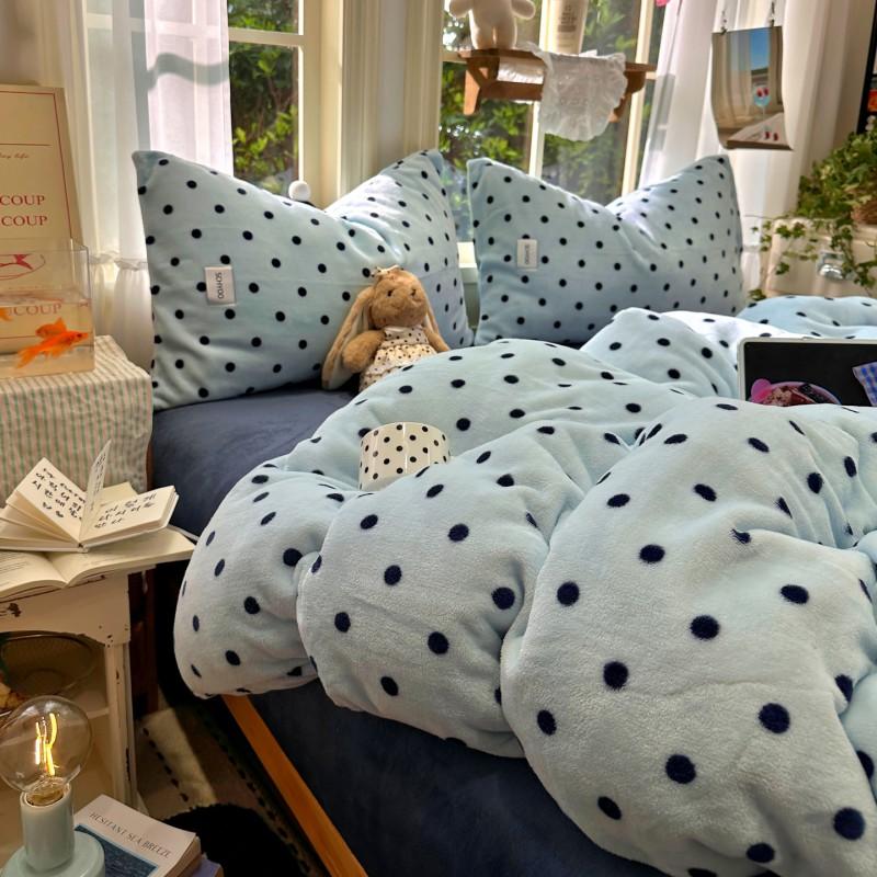 2026 A Winter Polka Dot Milk Fleece Bedding Set Small Size Coral Dorm