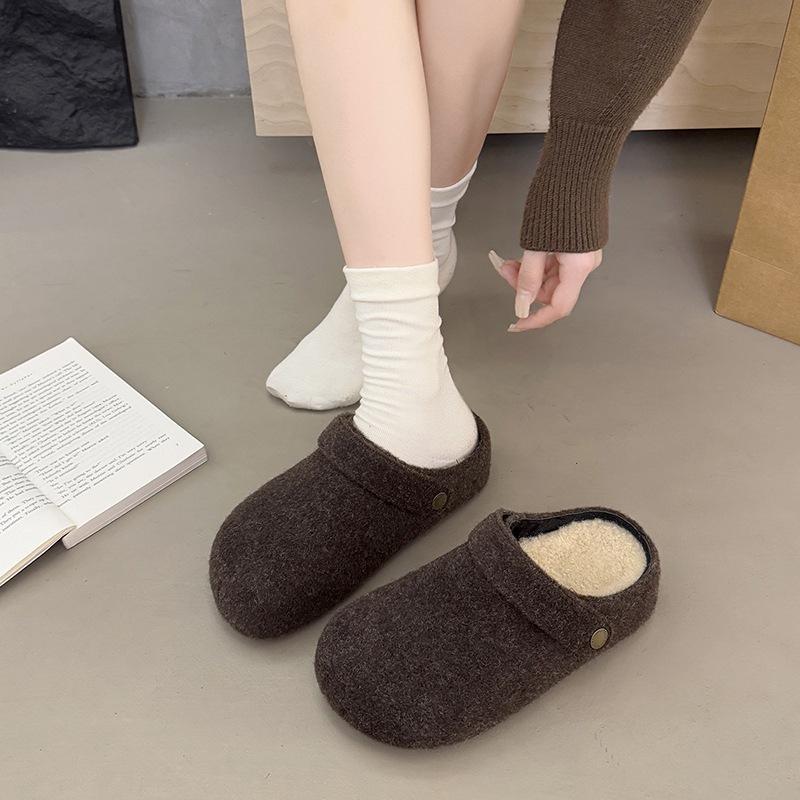 Winter thick-soled inner heightening bag head half slippers, wearing new retro velvet slippers, two Birkenstocks