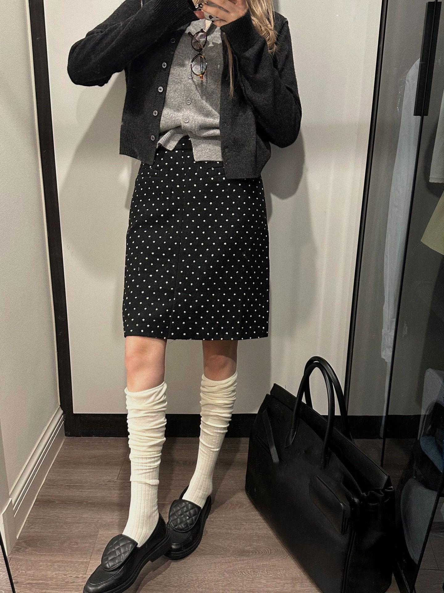 Retro Korean Polka Dot High-Waisted A-Line Midi Skirt - Women s Casual Slimming Spring Style Extra Small чёрный