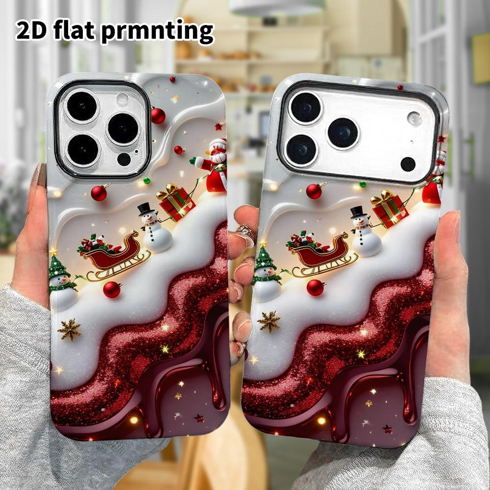Phone Case: 2D Flat Design Suitable for iPhone 18 17 16 15 14 13 Pro Film Protective Case, Couple Style, Christmas Fluid, Christmas and Halloween Holi