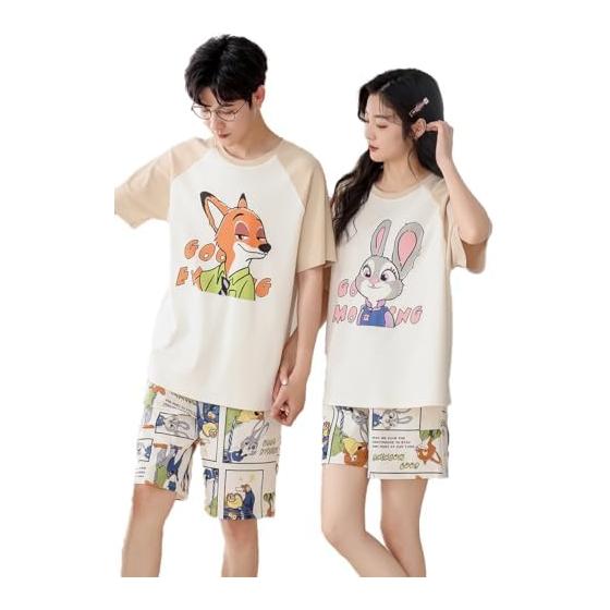 [Lemon Tree Seven] Matching Look, Men s and Women s 4 Piece Set, Short Sleeve Pajamas, Cotton Pajamas, Summer, Matching Pajamas, Loungewear, Top and